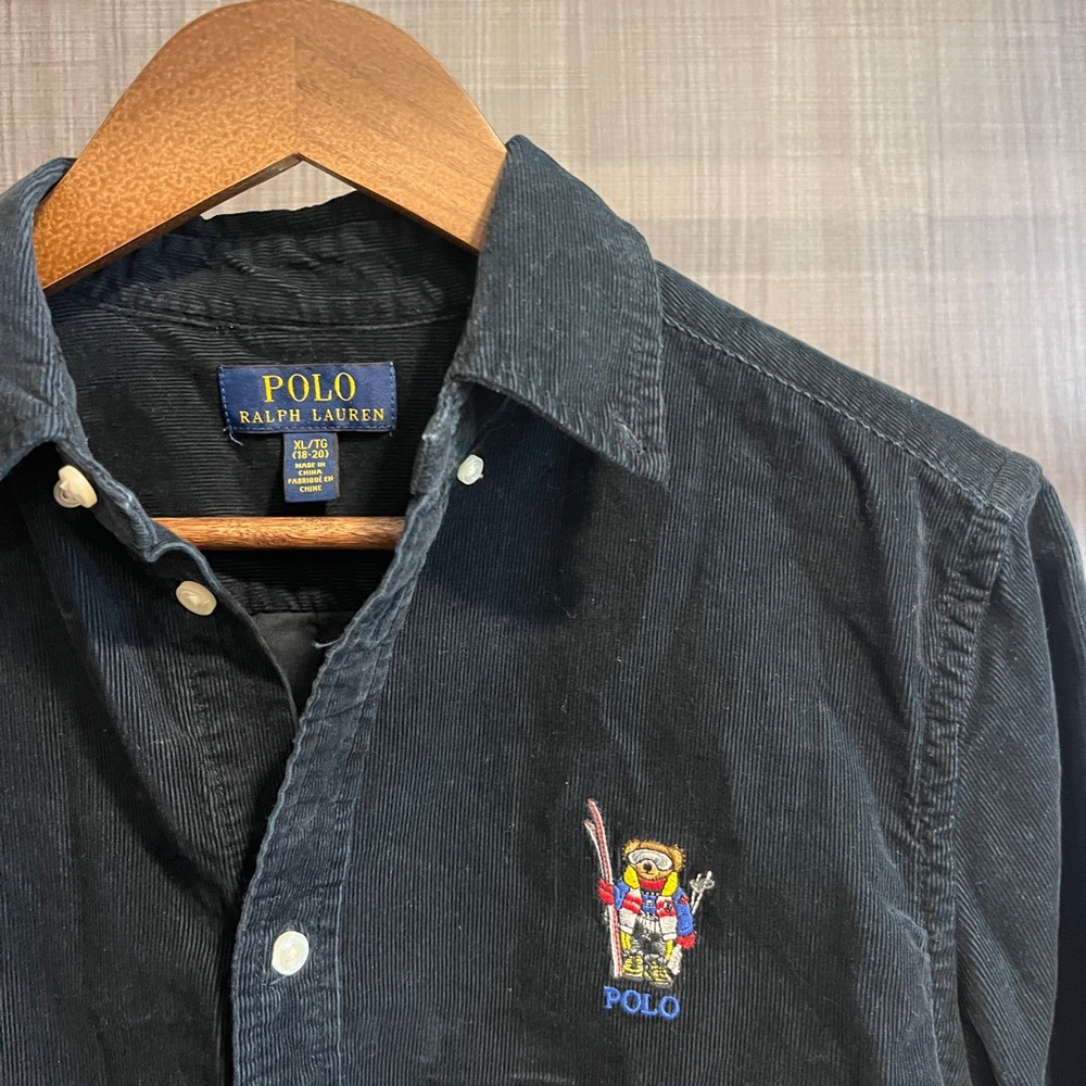 Polo Ralph Lauren Black Corduroy Shirt with Ski Bear